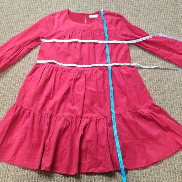 Altar'd State Rusted Dusty Red Couduroy Longsleeve Tiered Dress XS - Picture 9 of 11